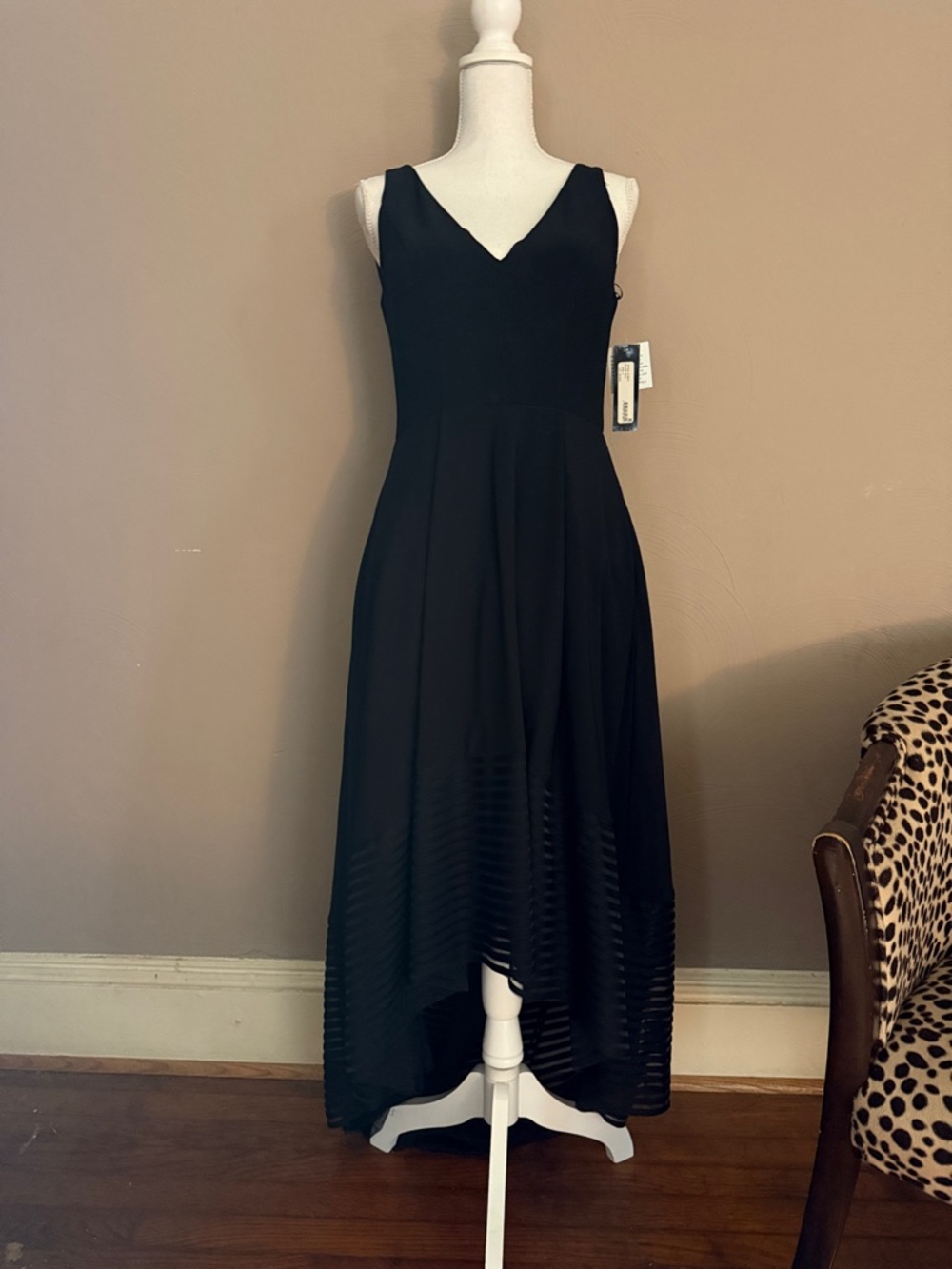 Betsy & Adam Black V-Neck High-Low Evening Dress